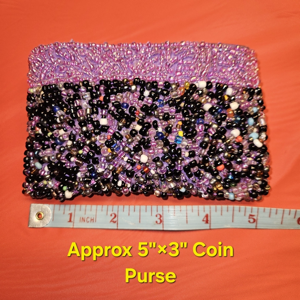 Seed Beaded Multi Colored Coin Bag Vintage Approx 5"×3" No Strap E.U.C.